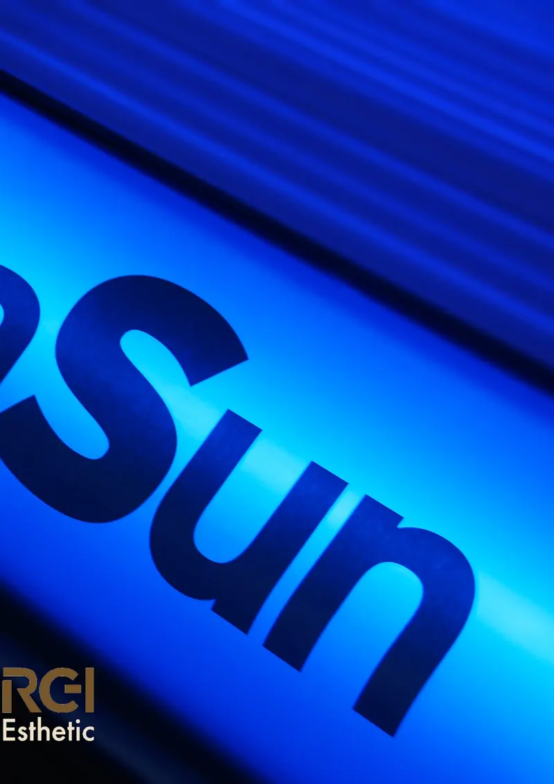 Glowing blue tubes of the studio's megaSun solarium